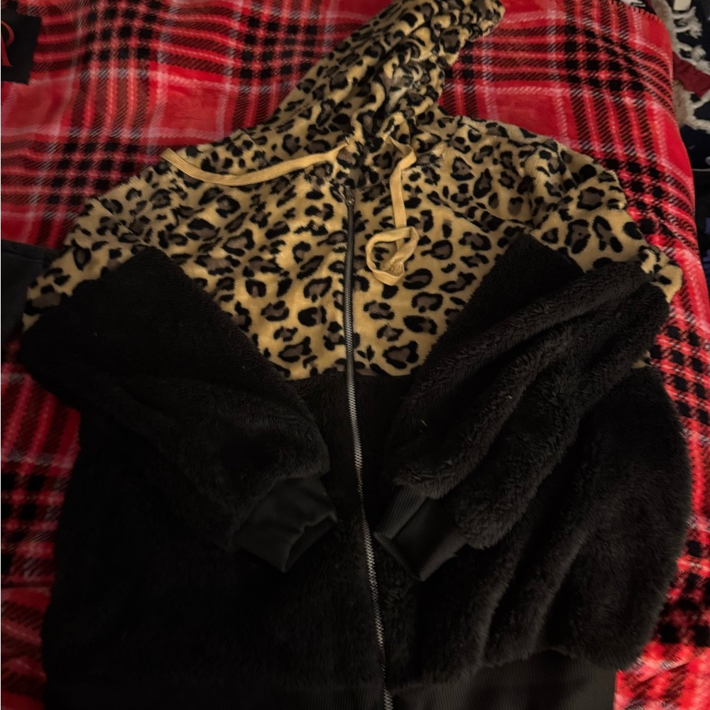 Leopard Print and Black Women's Jacket